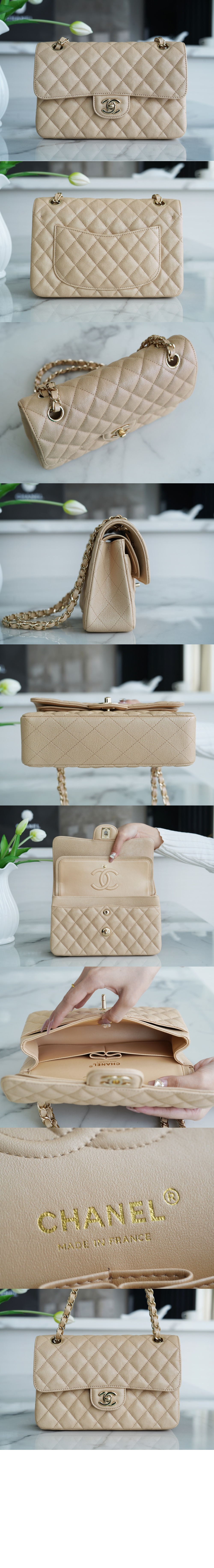 샤넬 클래식 캐비어 미듐 샴페인골드 A01112