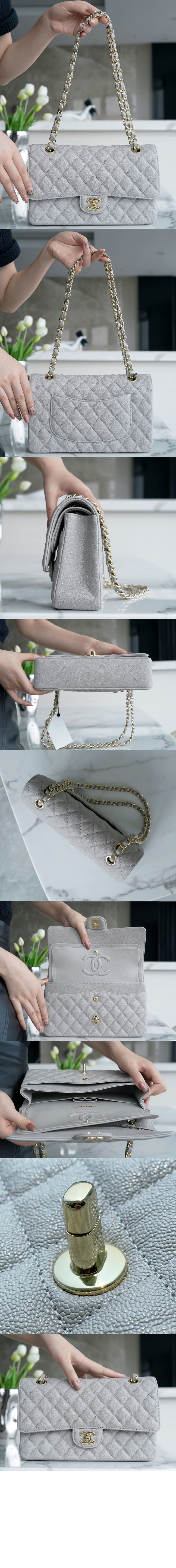 샤넬 클래식 캐비어 미듐 샴페인골드 A01112