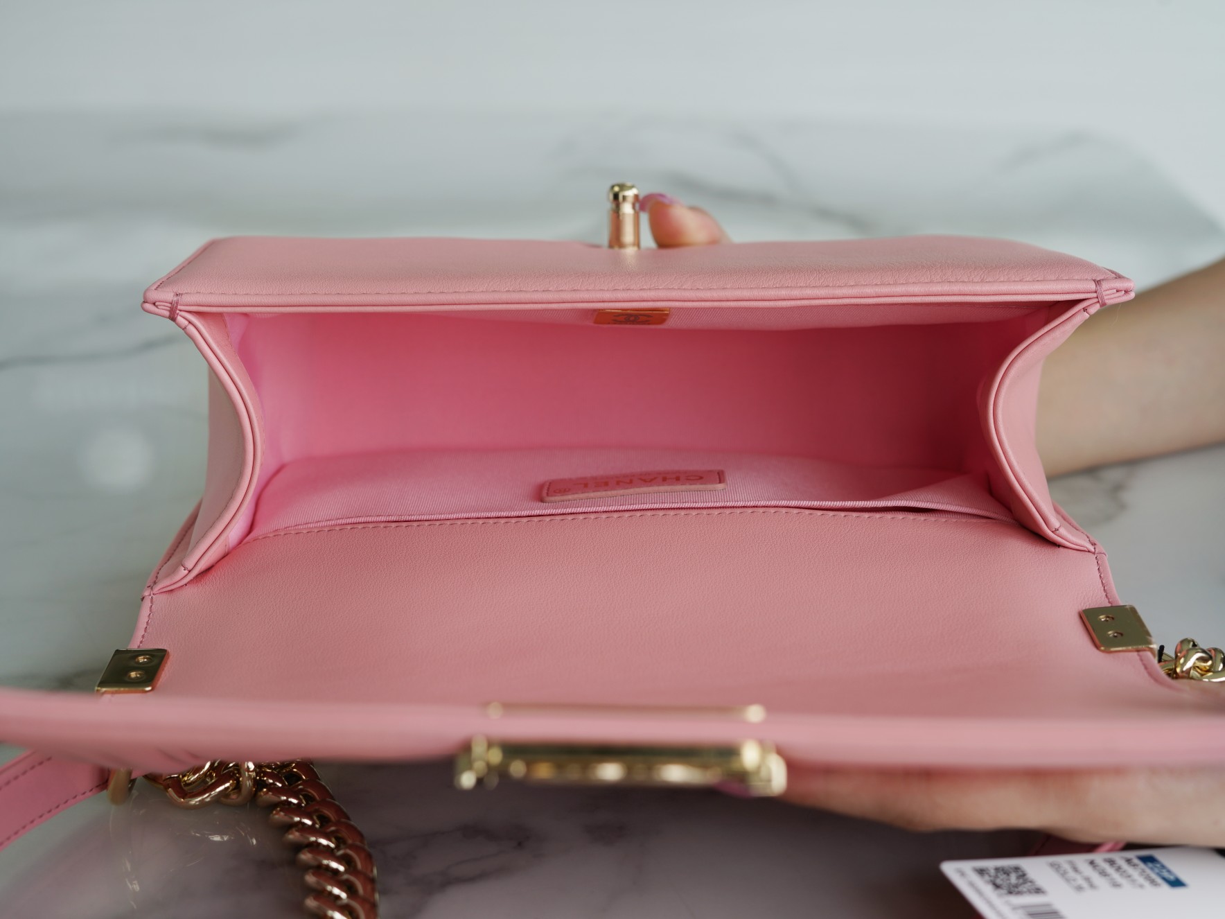 샤넬 보이백 미듐 핑크 금장