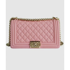 샤넬 보이백 미듐 핑크 금장