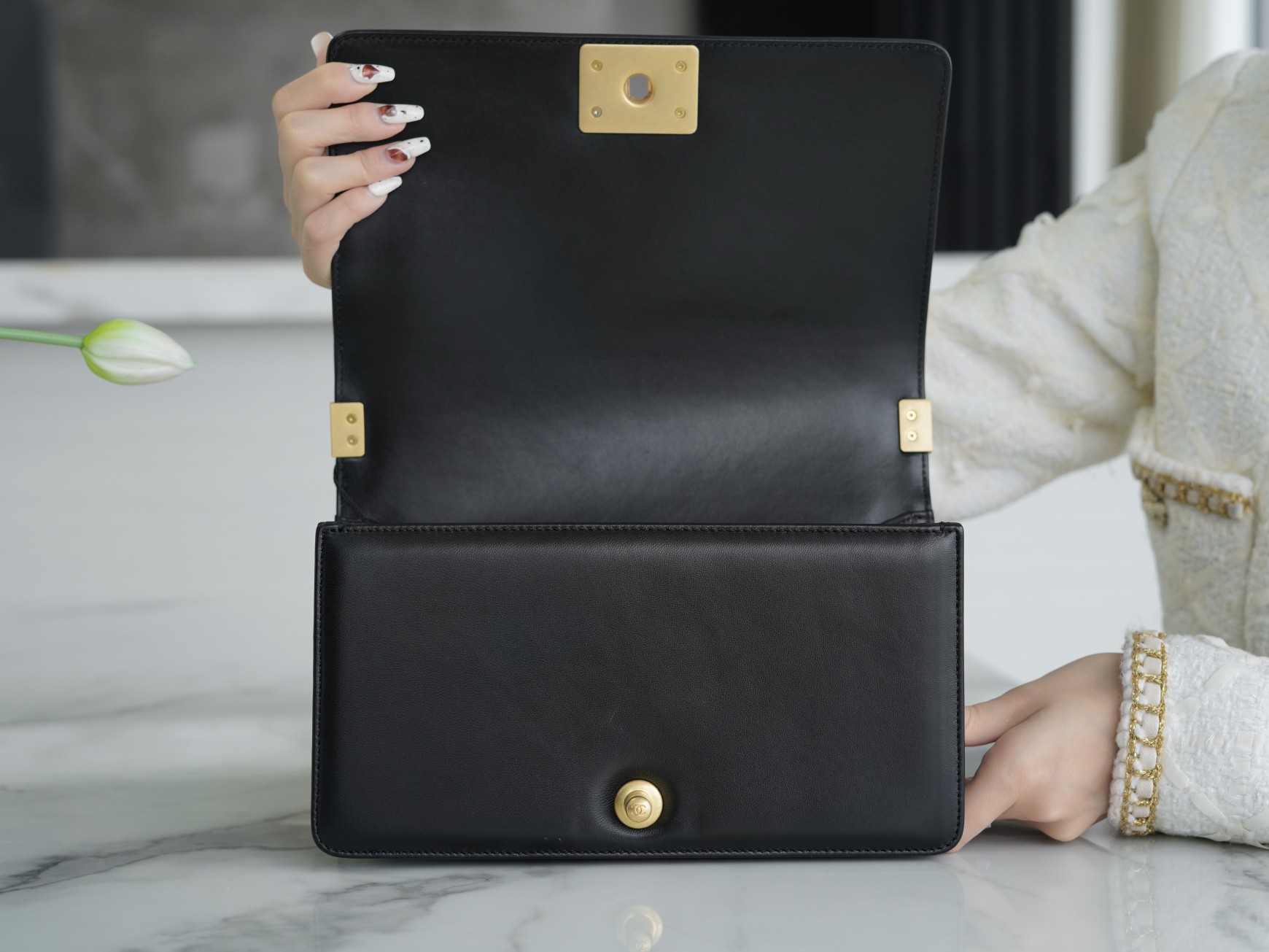 샤넬 램스킨 보이백 미듐 골드 버클