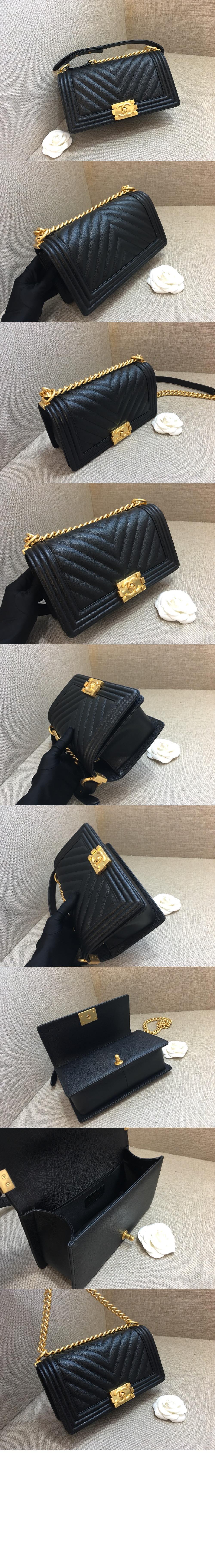 샤넬 쉐브론 보이백 캐비어 미듐 A67086