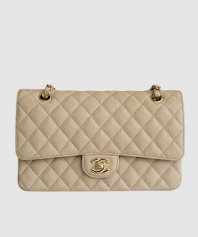 샤넬 클래식 미듐 베이지 금장 캐비어