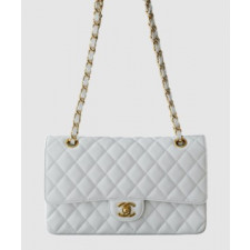 샤넬 클래식 미듐 화이트 금장 캐비어