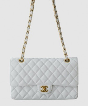 샤넬 클래식 미듐 화이트 금장 캐비어