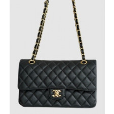 샤넬 클래식 미듐 블랙 금장 캐비어