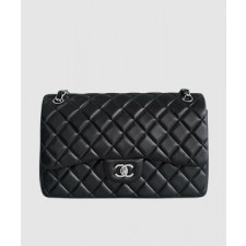 샤넬 클래식 라지 블랙 은장 램스킨