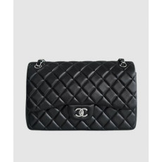 샤넬 클래식 라지 블랙 은장 램스킨