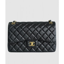 샤넬 클래식 라지 블랙 금장 램스킨