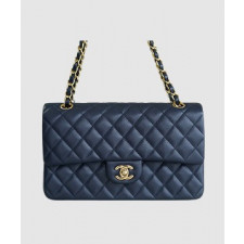 샤넬 클래식 미듐 다크블루 금장