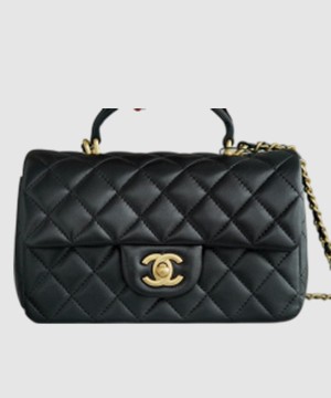 샤넬 클래식 뉴미니 탑핸들 플랩백 블랙 금장