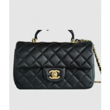 샤넬 클래식 뉴미니 탑핸들 플랩백 블랙 금장