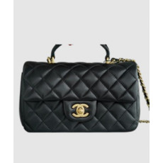 샤넬 클래식 뉴미니 탑핸들 플랩백 블랙 금장