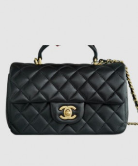 샤넬 클래식 뉴미니 탑핸들 플랩백 블랙 금장
