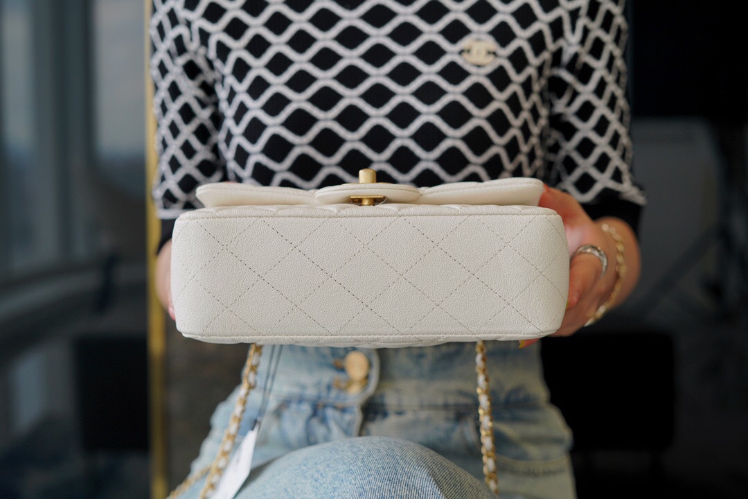 샤넬 클래식 뉴미니 탑핸들 플랩백 화이트 캐비어