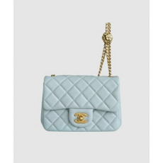 샤넬 클래식 플랩백 뉴미니 라이트블루 금장 까멜리아
