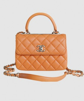 샤넬 클래식 탑핸들 미니 백 캬라멜 램스킨 은장