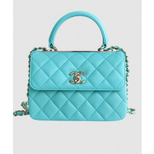 샤넬 클래식 탑핸들 미니 백 블루 램스킨 은장