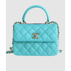 샤넬 클래식 탑핸들 미니 백 블루 램스킨 은장