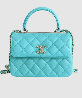 샤넬 클래식 탑핸들 미니 백 블루 램스킨 은장