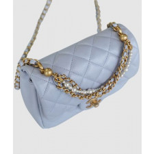 샤넬 클래식 더블 체인 숄더백 라이트 그레이 금장