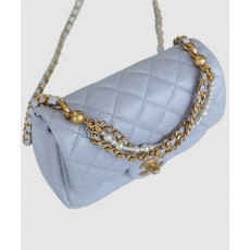 샤넬 클래식 더블 체인 숄더백 라이트 그레이 금장