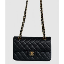 샤넬 클래식 스몰 블랙 금장 램스킨