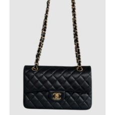 샤넬 클래식 스몰 블랙 금장 램스킨