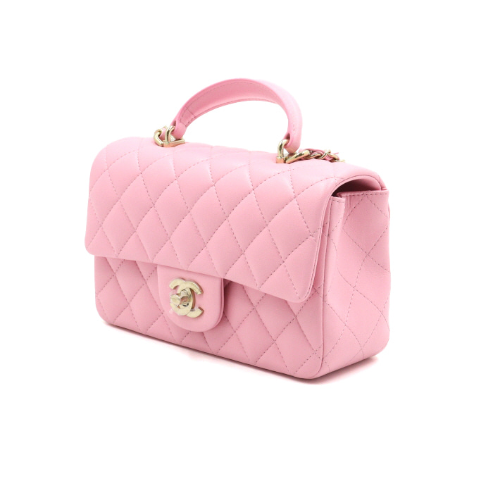 샤넬 AS2431 25시즌 핑크 램스킨 미니 탑핸들 플랩 토트백 금장 사이즈 : 가로 20CM / 세로 12.5CM / 폭 7CM