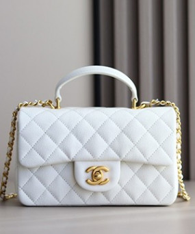 샤넬 핸들 미니 CF 플랩백 램스킨 화이트 금장