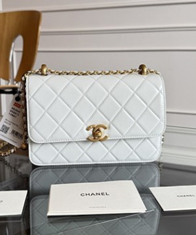 샤넬 24C 뉴시즌 체인 플랩백 22 화이트 AS2649