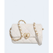 샤넬 스몰 플랩백 램스킨 플렉시 & 골드 메탈 화이트