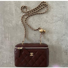 샤넬 램스킨 버건디 금장 메이크업 백