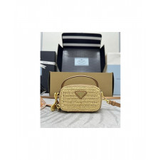 프라다 우븐 원단 및 가죽 미니 파우치 1NR025