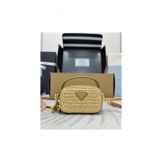 프라다 우븐 원단 및 가죽 미니 파우치 1NR025