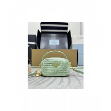 프라다 우븐 원단 및 가죽 미니 파우치 1NR025