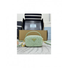 프라다 우븐 원단 및 가죽 미니 파우치 1NR025