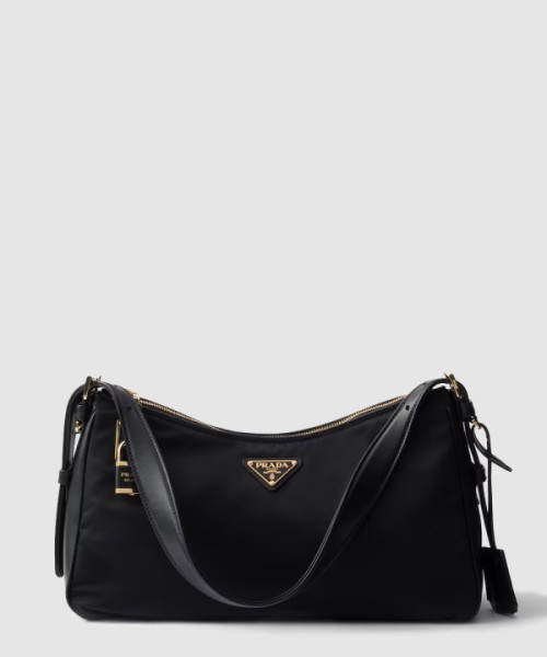 프라다 자물쇠가 있는 프라다 에메 라지 리나일론 및 가죽 숄더백 1BC232