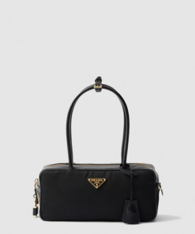 프라다 자물쇠가 있는 스몰 리나일론 및 가죽 탑 핸들백 1BB133