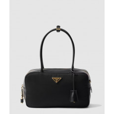 프라다 자물쇠가 있는 미디엄 리나일론 및 가죽 탑 핸들백 1BB132