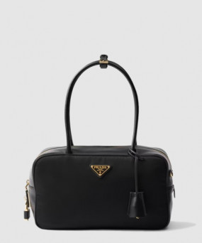 프라다 자물쇠가 있는 미디엄 리나일론 및 가죽 탑 핸들백 1BB132
