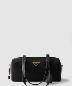 프라다 자물쇠가 있는 미디엄 리나일론 및 가죽 탑 핸들백 1BB127