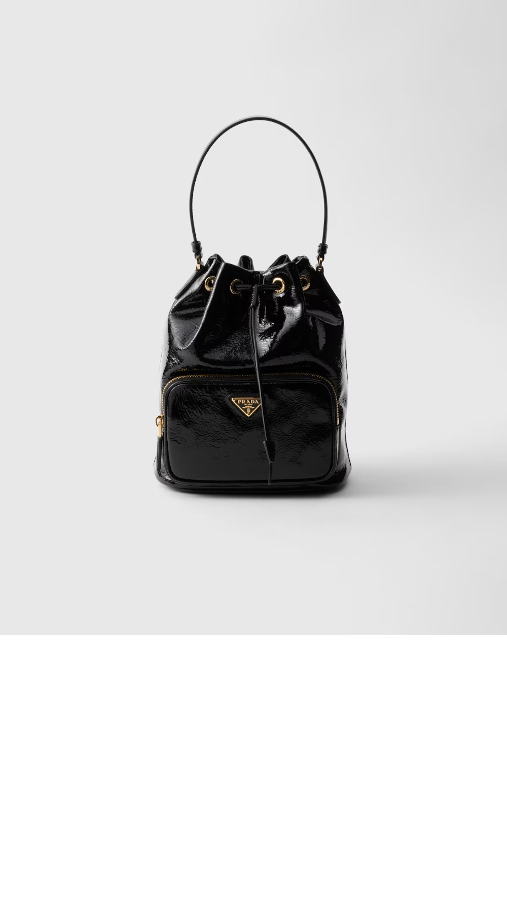 프라다 Duet Naplak 페이턴트 레더 버킷백 1BH038