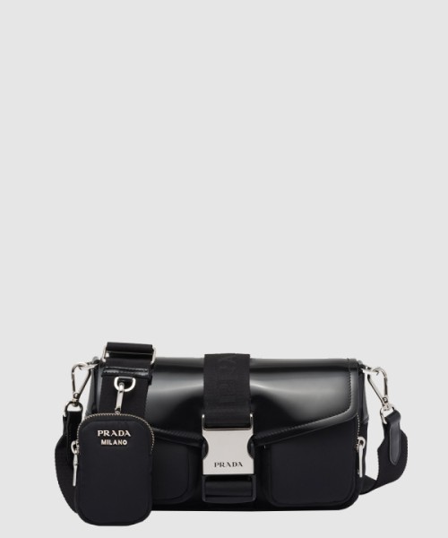 프라다 나일론 및 브러시드 가죽 숄더백 1BD295