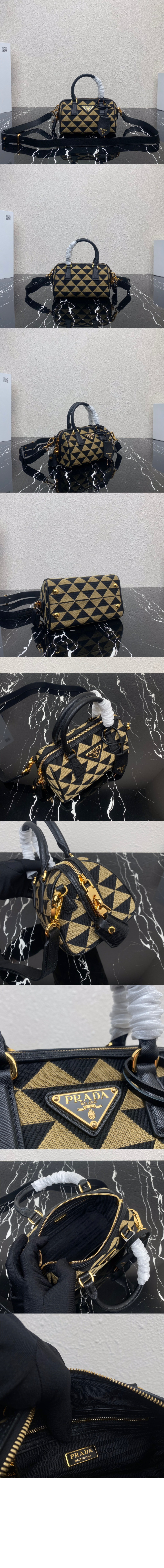 프라다 자수 패브릭 탑 핸들백 1BB846