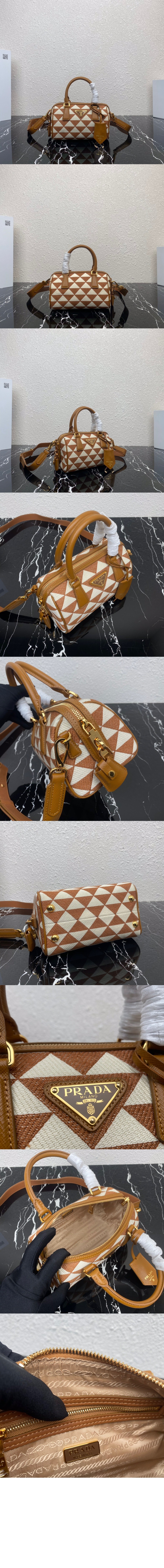 프라다 자수 패브릭 탑 핸들백 1BB846