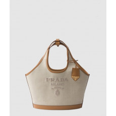 프라다 미디엄 리넨 혼방 및 가죽 토트백 1BG471