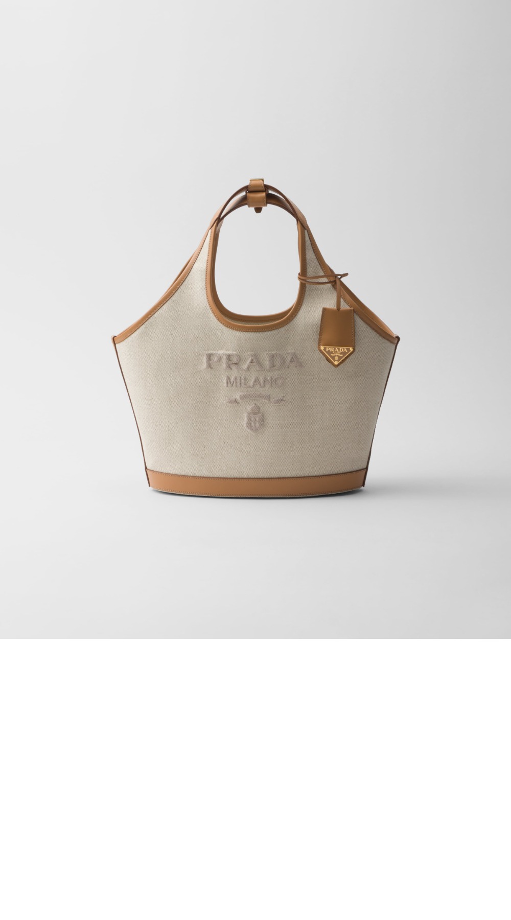 프라다 라지 리넨 혼방 및 가죽 토트백 1BG472