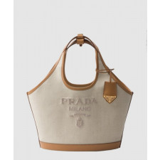 프라다 라지 리넨 혼방 및 가죽 토트백 1BG472