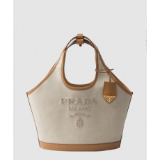 프라다 라지 리넨 혼방 및 가죽 토트백 1BG472